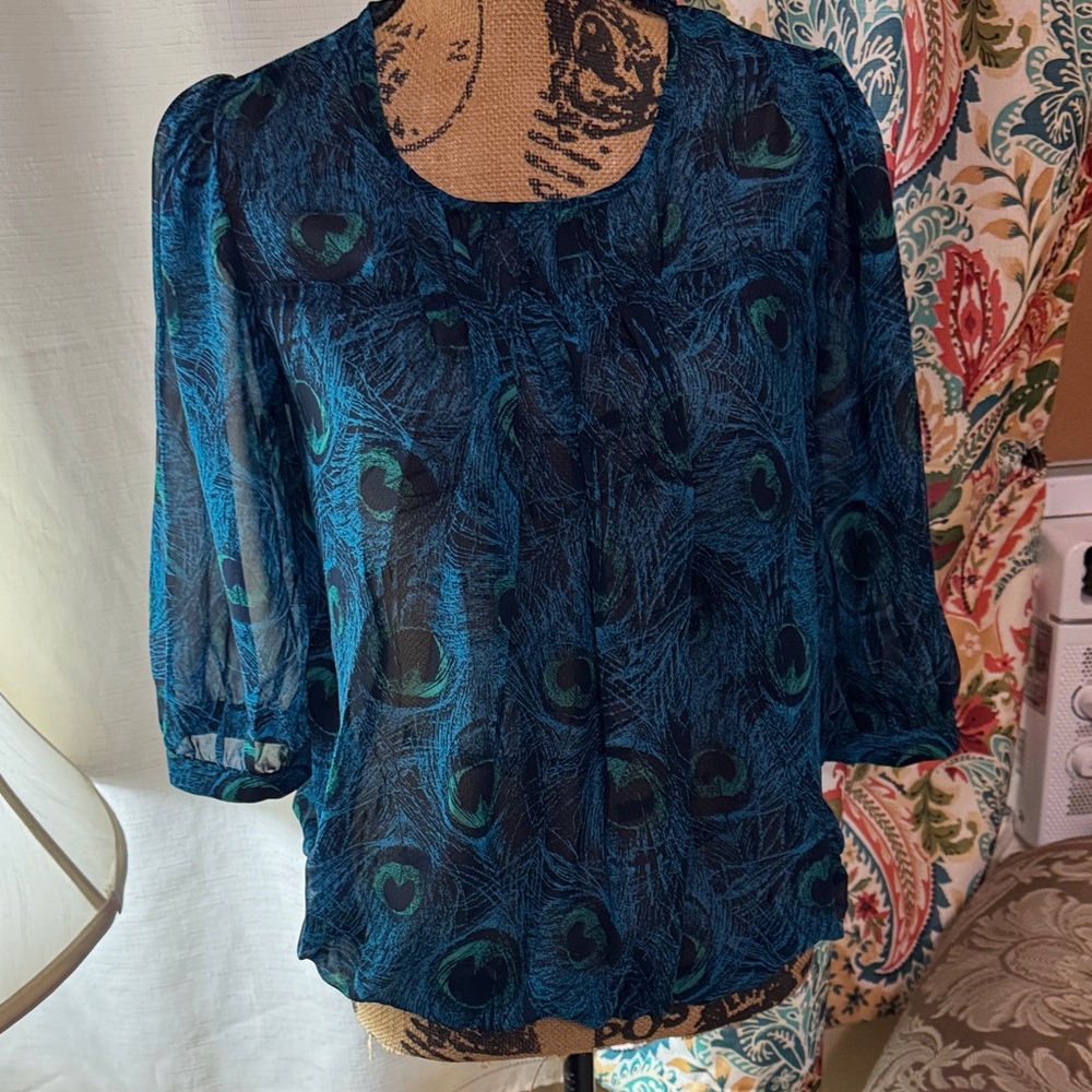 Women's Sheer Peacock Print Top